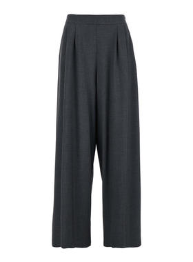 Plain 女士 长裤 Semi-Elastic 灰色束腰宽松款设计布织女士长裤