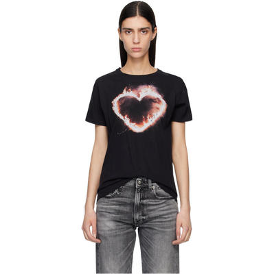 R13 女士 T恤 黑色 Flaming Heart Boy