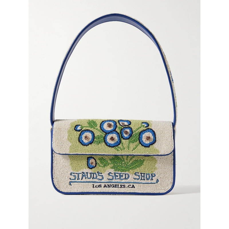 Staud 女士 单肩包 Tommy vegan-trimmed 串珠精饰刺绣绸缎肩包