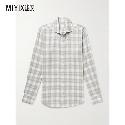 [秋冬新品]Eleventy 男款格纹棉质莱赛尔纤维混纺法兰绒衬衫 迷衣