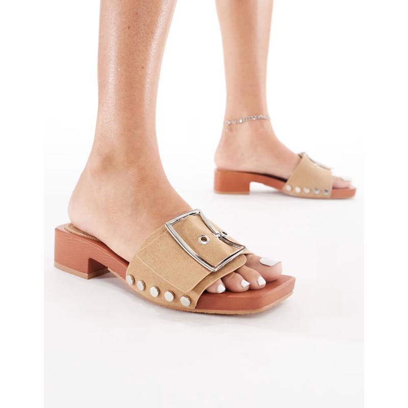 London Rebel 女士 凉鞋 高跟搭扣灰褐色仿绒面革凉鞋