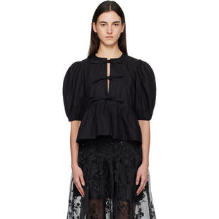 黑色 Cotton 上装 女士 Tie 上衣 Peplum Ganni Poplin