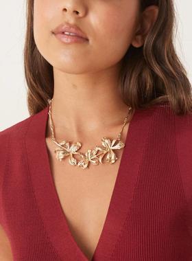 ASOS DESIGN 女士 项链/吊坠 设计大号三个花朵色调项链(金色)