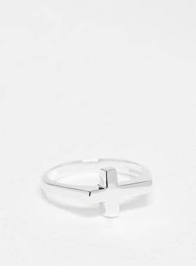 ASOS DESIGN 男士 戒指 设计纯银十字架戒指(银色)