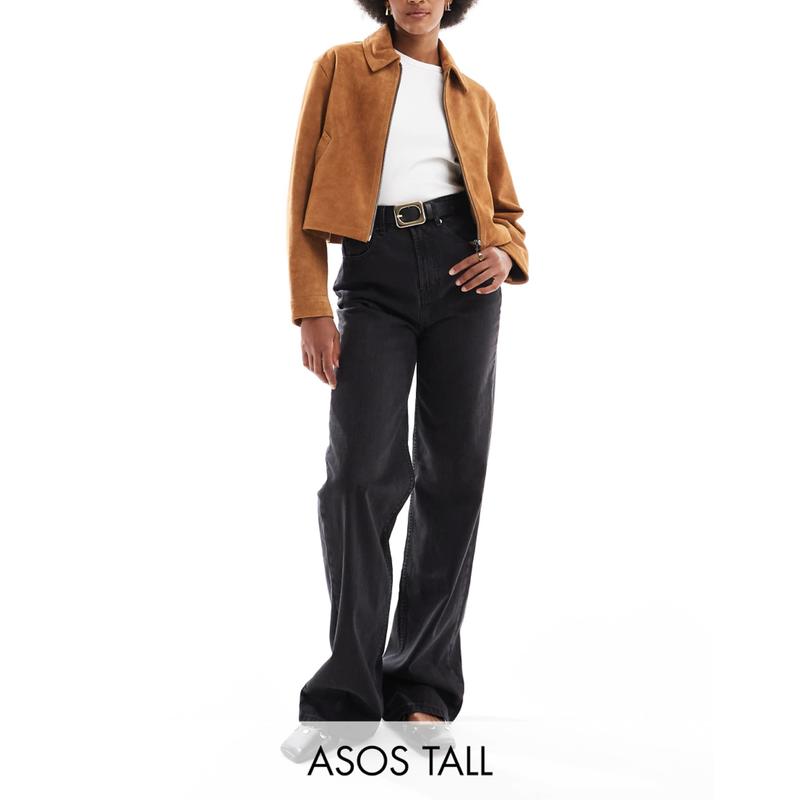 ASOS DESIGN 女士 牛仔长裤 dad 设计长筒阔腿水洗黑色牛仔裤
