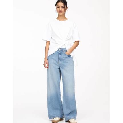 Pullbear 女士 牛仔长裤 宽松款阔腿牛仔裤(蓝色)