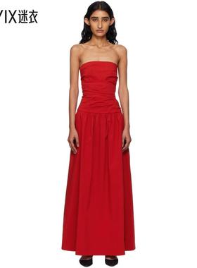St. Agni 女款红色 Gathered Strapless Tie Back 连衣裙 迷衣时