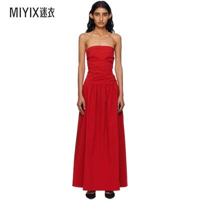 St. Agni 女款红色 Gathered Strapless Tie Back 连衣裙 迷衣时