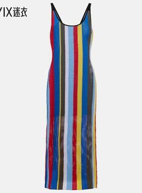 Staud 女款Jessica 条纹钩花中长连衣裙 迷衣时尚