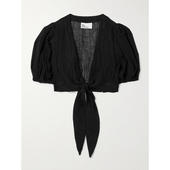 短款 Lisa 绑带亚麻混纺薄纱上衣 女士 上衣 Marie Fernandez