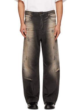We11Done 男士 牛仔长裤 灰色 Loose-Fit Dirty 牛仔裤