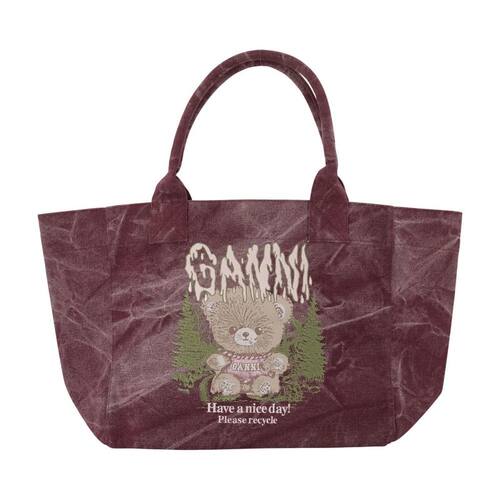 Ganni 甘尼 女士 FW26 托特包 SNOW TEDDY 中号梯形棉拼色购物袋