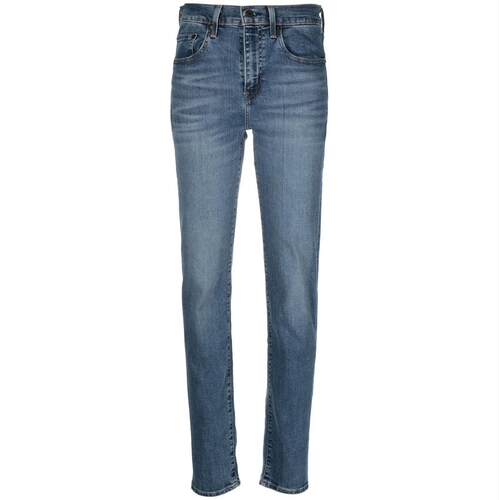 Levi's 李维斯 女士 SS25 长裤 724 高腰蓝色波浪纹中长直筒裤