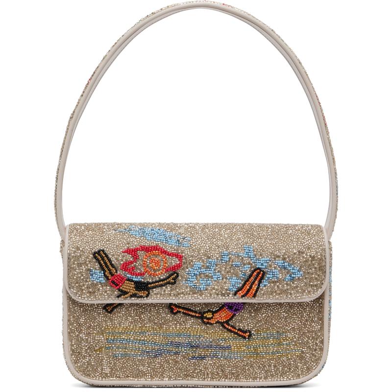 Staud 女士 单肩包 驼色Tommy Beaded 单肩包