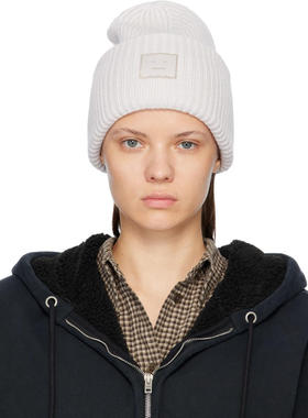 Acne Studios 女士 毛线帽 灰色 Large Face Logo 毛线帽