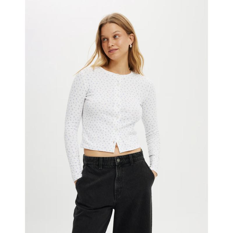 Cotton:on 女士 T恤 棉质鲜红色网眼提花开襟T恤(蓝色)