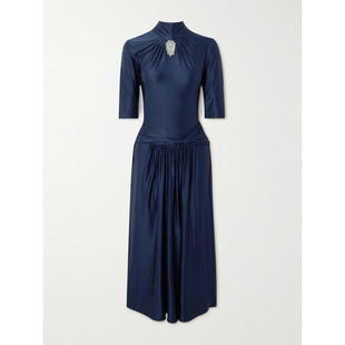 水晶装 Rabanne 中长连衣裙 SS26 饰褶皱缎面针织 女士