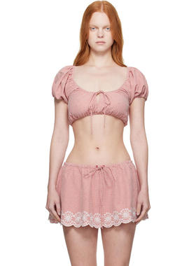 Danielle Guizio 女士 上衣 红色 Ravello Gingham 上装