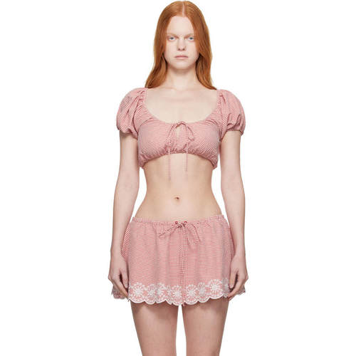 Danielle Guizio 女士 上衣 红色 Ravello Gingham 上装