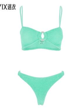 Hunza G 'Misty' Fixed 绿色吊带镂空圆环高科技布织弹力女士比基