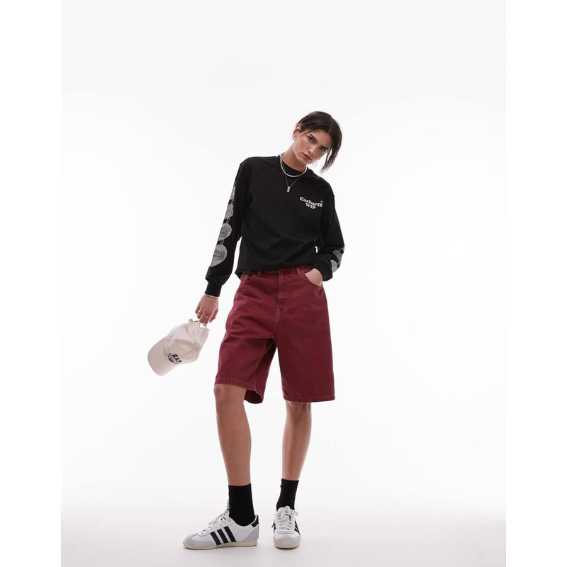 Carhartt WIP 女士 牛仔短裤 Brandon 宽松款红色牛仔短裤