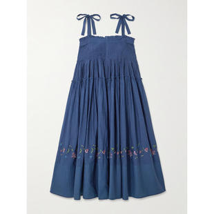 Riley 中长连衣裙 细褶层叠刺绣棉质真丝混纺中长连衣裙 女士 EKA