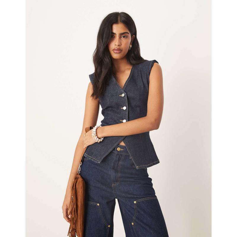 ASOS DESIGN 女士 马甲 设计紧身束腰牛仔垫肩漂染水洗夹克