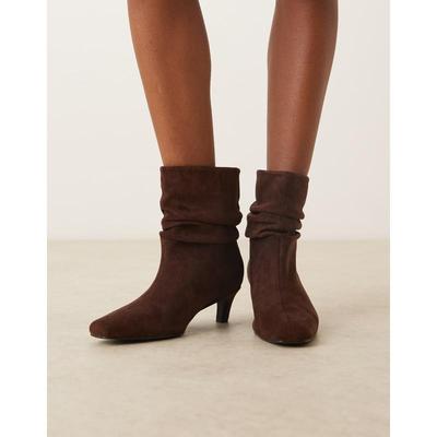 Glamorous 女士 短靴 mid 小跟褶边棕色超细短靴