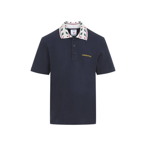 Casablanca 男士 FW26 上衣 LAUREL 海军蓝凸纹布Polo衫