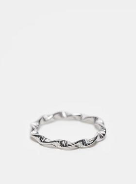 ASOS DESIGN 男士 戒指 设计防水不锈钢扭曲绳纹戒指(银色)