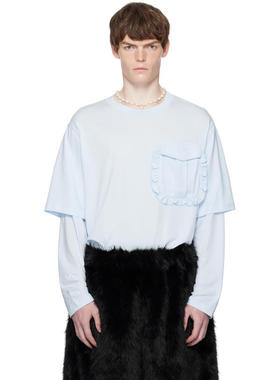 Simone Rocha 男士 T恤 蓝色 Layered Ruffle Pocket 长袖 T 恤