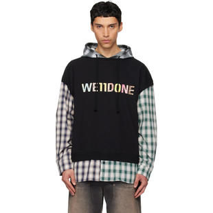 We11Done 男士 卫衣 黑色 Patchwork Layered 连帽衫