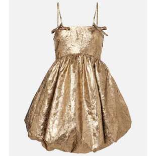 Ganni 甘尼 女士 短款连衣裙 蝴蝶结装饰金属感膨起迷你连衣裙