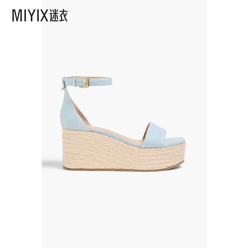 Veronica Beard 女士Gianna 牛仔布坡跟凉鞋 迷衣时尚