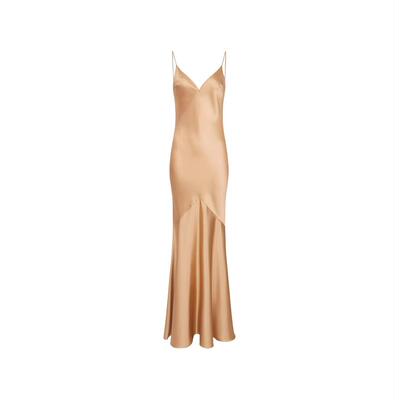 Elisabetta Franchi 女士 中长连衣裙 绒面革棕色缎面礼服连衣裙