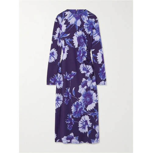 ERDEM 女士 SS25 中长连衣裙 Troubridge 印花褶皱弹性针织