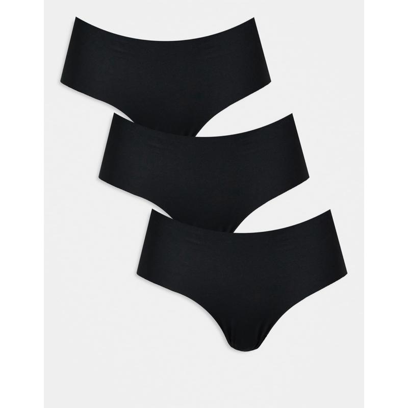 ASOS DESIGN 女士 三角内裤 no vpl 设计及臀短裤(三件套)(黑色)