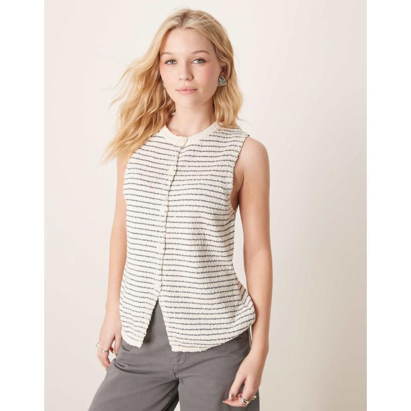 ASOS DESIGN 女士 马甲 设计针织水手领长款珠皮呢条纹夹克