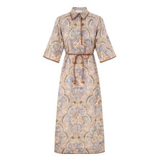 Zimmermann 兹默曼 女士 SS26 中长连衣裙 Daylight 束带印花亚麻
