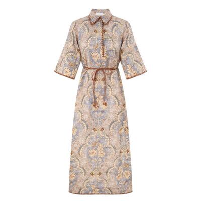 Zimmermann 兹默曼 女士 SS26 中长连衣裙 Daylight 束带印花亚麻