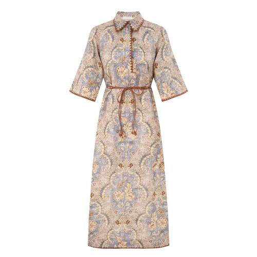 Zimmermann 兹默曼 女士 SS26 中长连衣裙 Daylight 束带印花亚麻