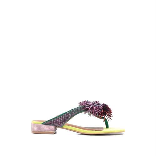 Kurt Geiger London 女士 SS26 凉鞋 毛绒球T带布织平底鞋