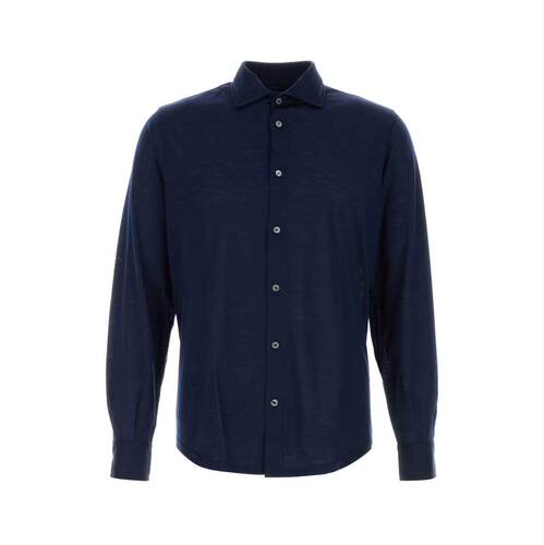 Fedeli 男士 FW25 衬衫 海军蓝羊毛