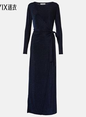 Diane von Furstenberg 女款Simona 金银锦缎缠绕式连衣裙 迷衣时
