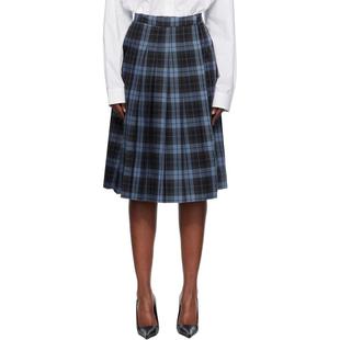 pushBUTTON 女士 中长裙 海军蓝格纹半身裙