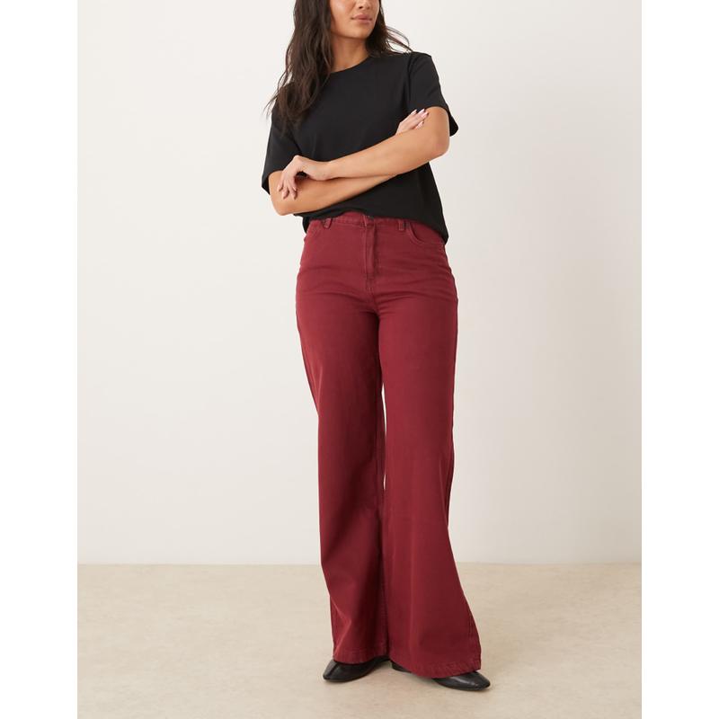 Free People 女士 牛仔长裤 stride 直筒牛仔裤(酒红色)