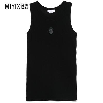 【春夏新品】MCQUEEN 男款黑色 Embroidered Skull 背心 迷衣时尚