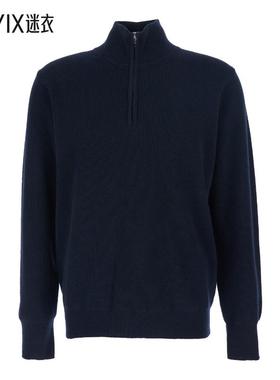 [秋冬新品]Roberto Collina 男款Closure 蓝色罗纹针织高领半拉链