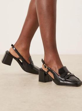 Raid London 女士 鞋靴 RAID Nisha 宽版粗跟露跟漆皮鞋(黑色)