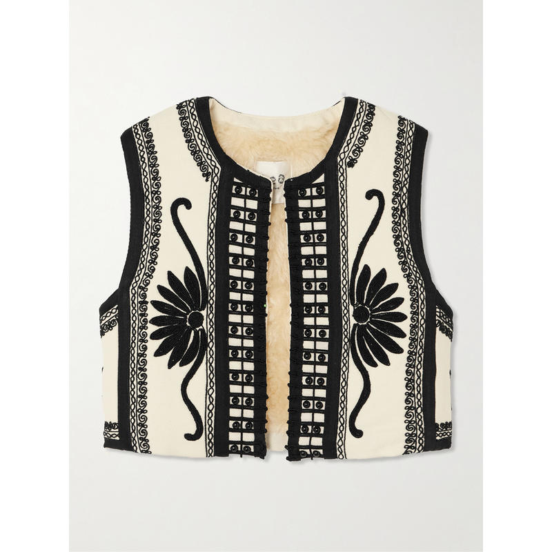 Sea NY 女士 SS25 马甲 Ambrose 短款串珠精饰刺绣棉质帆布背心